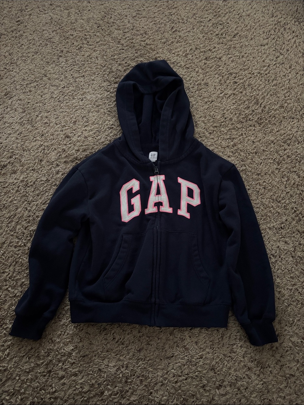 GAP Kids Navy Zip Hoodie with Pink Trim Logo